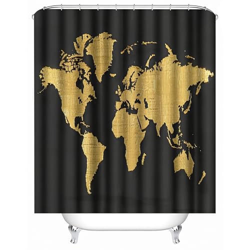 Generisch Duschvorhang Wasserdichter 200x200 cm Weltkarte Norden Und Süden Erde Duschvorhang Waschbar Schnelltrocknender Stoff Polyester Badewanne Vorhang mit 12 Duschvorhängeringen von Generisch