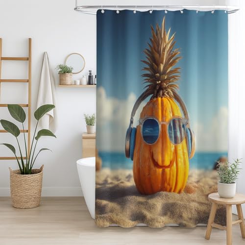 Generisch Duschvorhang Weit verbreitet Polyestergewebe für Badezimmer Blau Gelb Ananas Fantasie Dekoration,180 x 180cm（71" x 71"） von Generisch