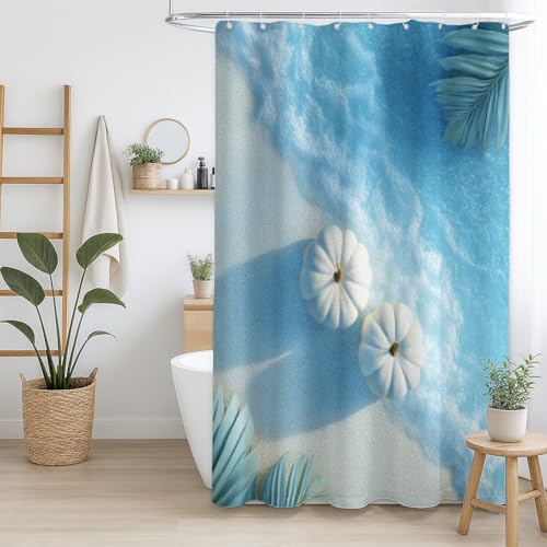 Generisch Duschvorhang Weit verbreitet Polyestergewebe für Badezimmer Blau Strand Ästhetik Dekoration,180 x 180cm（71" x 71"） von Generisch