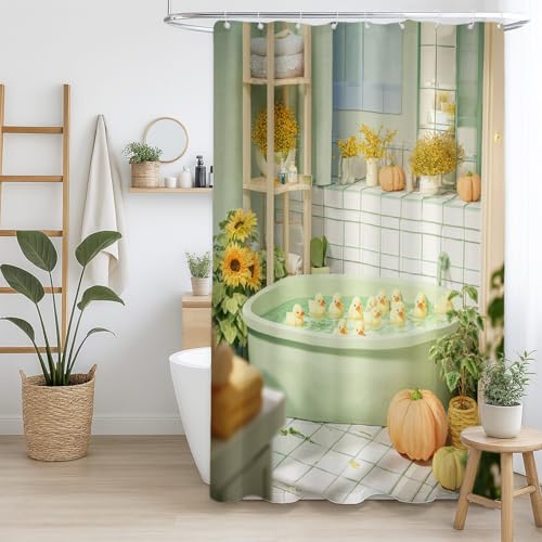 Generisch Duschvorhang Weit verbreitet Polyestergewebe für Badezimmer Grün Badezimmer Ente Dekoration,300 x 200cm（118" x 79"） von Generisch