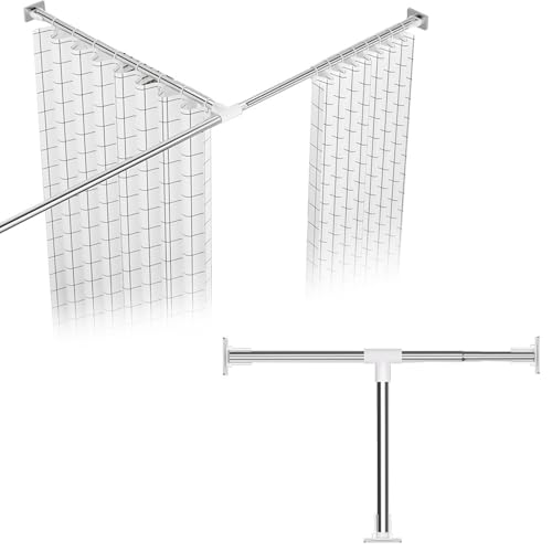 Generisch Duschvorhangstange T Form, Verstellbare Duschstange Aus Edelstahl Halterung Teleskop-Duschvorhangstange Für Badezimmer Badewanne Umkleidekabine(1.4-2.2 x 0.7-1.1m) von Generisch