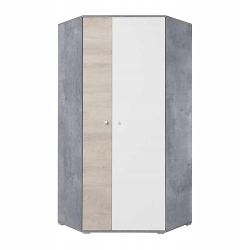 Eckkleiderschrank Schrank SISI SI02 Eckschrank Kleiderschrank Jugendzimmer (L/R) (Beton/Weiss LUX/Eiche) von Generisch