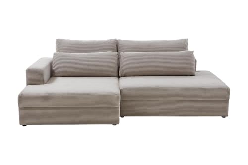 Generisch Ecksofa - 224 x 149 cm - Greige - Cord - mit Ausziehfunktion und Bettkasten von Generisch