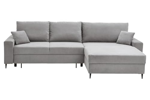 Generisch Ecksofa - 280 x 170 cm - Hellgrau - Webstoff - mit Ausziehfunktion und Bettkasten von Generisch