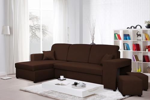 Generisch Ecksofa Alex - L-Form Couch mit Schlaffunktion 205x130 cm - Schlafsofa mit Bettkasten - Wohnzimmer L Couch - Links oder rechts (Braun, Ecksofa Links) von Generisch