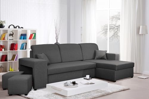 Generisch Ecksofa Alex - L-Form Couch mit Schlaffunktion 205x130 cm - Schlafsofa mit Bettkasten - Wohnzimmer L Couch - Links oder rechts (Dunkelgrau, Ecksofa Rechts) von Generisch