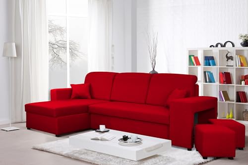 Generisch Ecksofa Alex - L-Form Couch mit Schlaffunktion 205x130 cm - Schlafsofa mit Bettkasten - Wohnzimmer L Couch - Links oder rechts (Rot, Ecksofa Links) von Generisch