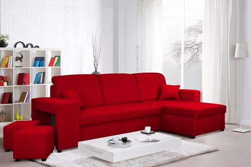 Generisch Ecksofa Alex - L-Form Couch mit Schlaffunktion 205x130 cm - Schlafsofa mit Bettkasten - Wohnzimmer L Couch - Links oder rechts (Rot, Ecksofa Rechts) von Generisch