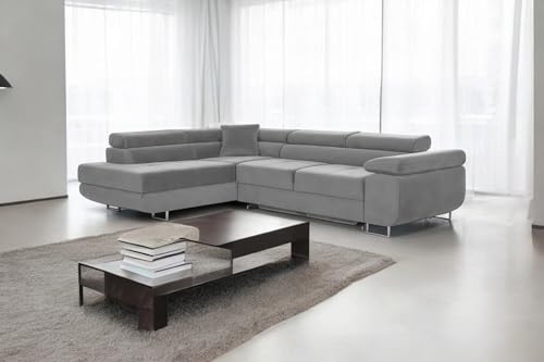 Generisch Ecksofa Anton mit Schlaffunktion Bettkästen L-Form (Hellgrau, Links) von Generisch
