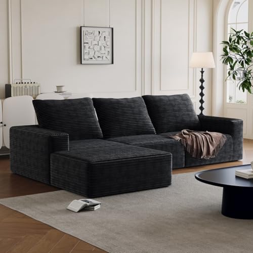 Generisch Ecksofa mit Schlaffunktion, Modulare Wohnlandschaft, 3-Sitzer L-Form Sofa Schlafcouch mit 3 Kissen, Maße 278 x 92 × 60 cm, Schwarz von Generisch