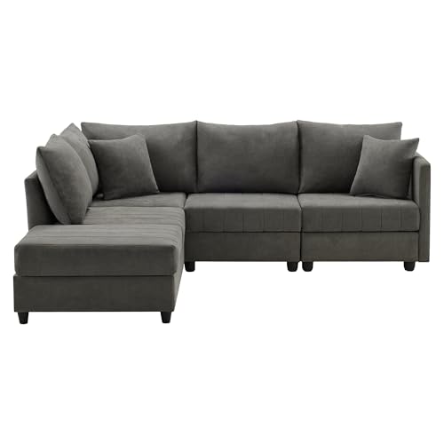 Generisch Ecksofa mit vertikalen Streifen, 5-Sitzer-Sofagarnitur mit umwandelbarem Ottoman für Wohnzimmer, Wohnung und mehr. grau von Generisch