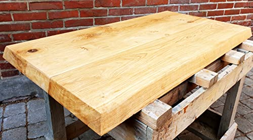 Generisch Eichenplatte, Tischplatte klein, Couchtischplatte, Eichenholz, Handarbeit, massiv, nachhaltig (Beidseitige Naturkante 90cm x 60cm x 4cm) von Generisch
