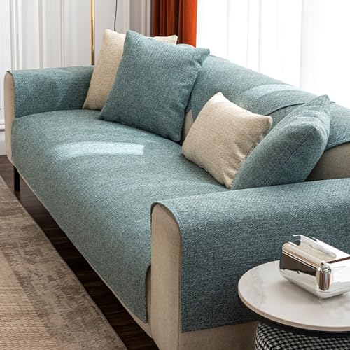 Generisch Einfarbige Sofa ÜBerzug 1 2 3 4 Sitzer Sofabezug Verdicken Ecksofa Sofakissen L U-Form Sofa üBerwurfe Decken FüR Haushalte Mit Hunden, Baumwoll-Leinen-Imitat(110X160cm,Green) von Generisch