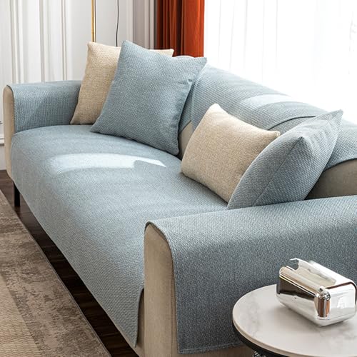 Generisch Einfarbige Sofa ÜBerzug 1 2 3 4 Sitzer Sofabezug Verdicken Ecksofa Sofakissen L U-Form Sofa üBerwurfe Decken FüR Haushalte Mit Hunden, Baumwoll-Leinen-Imitat(110X210cm,Blue) von Generisch