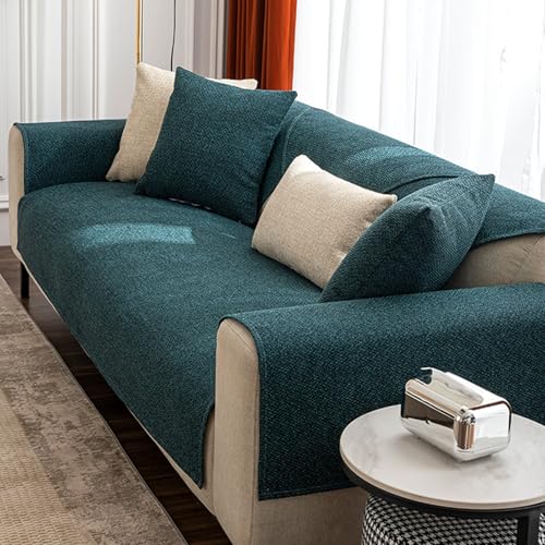 Generisch Einfarbige Sofa ÜBerzug 1 2 3 4 Sitzer Sofabezug Verdicken Ecksofa Sofakissen L U-Form Sofa üBerwurfe Decken FüR Haushalte Mit Hunden, Baumwoll-Leinen-Imitat(90X90cm,Green 2) von Generisch