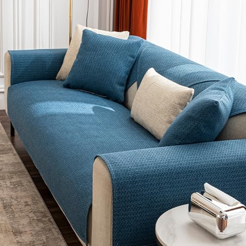 Generisch Einfarbige Sofa ÜBerzug 1 2 3 4 Sitzer Sofabezug Verdicken Ecksofa Sofakissen L U-Form Sofa üBerwurfe Decken FüR Haushalte Mit Hunden, Baumwoll-Leinen-Imitat(Lumbar Pillow：: 30X50cm,Blue 2) von Generisch