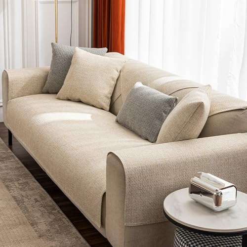 Generisch Einfarbige Sofa ÜBerzug 1 2 3 4 Sitzer Sofabezug Verdicken Ecksofa Sofakissen L U-Form Sofa üBerwurfe Decken FüR Haushalte Mit Hunden, Baumwoll-Leinen-Imitat(Pillow Cover: 30X50cm,Beige) von Generisch