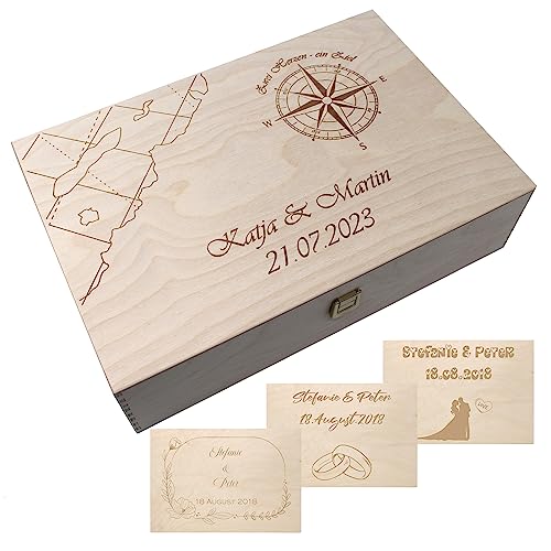 Generisch Erinnerungsbox Hochzeit personalisiert, Erinnerungskiste mit Namen und Hochzeitsdatum, mit persönlicher Gravur für das Brautpaar, Aufbewahrungsbox als Hochzeitsgeschenk (natur XL) von Generisch