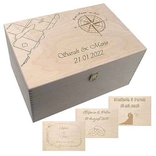 Generisch Erinnerungsbox Hochzeit personalisiert, Erinnerungskiste mit Namen und Hochzeitsdatum, mit persönlicher Gravur für das Brautpaar, Aufbewahrungsbox als Hochzeitsgeschenk (natur XXL) von Generisch