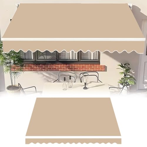 Generisch Ersatzstoff Markisenstoff Aus Polyester Mit Volant, Balkon Markisenbespannung Einziehbar Markisen Ersatzstoff Sonnenschutz Markisentuch Für Tür Außen Terrasse(Khaki,2.5x2.0m) von Generisch