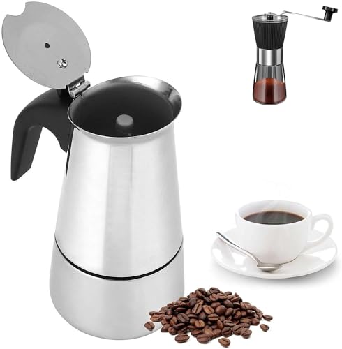 Generisch Espressokocher Set/Mokkakanne Set induktionsgeeignet für 4-6 Tassen Edelstahl mit Kaffeemühle von Generisch