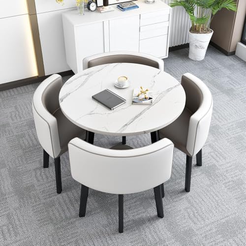 Generisch Essgruppe 5-Teilig, Rundes/Quadratisches Esstisch mit 4 Stühlen, Platzsparend Esszimmergruppe für Kleine Raum, Esszimmer, Küche, F-90cm Generisch Essgruppe 5-Teilig, Rundes/Quadratisches Esstisch mit 4 Stühlen, Platzsparend Esszimmergruppe für Kleine Raum, Esszimmer, Küche, F-90cm von Generisch