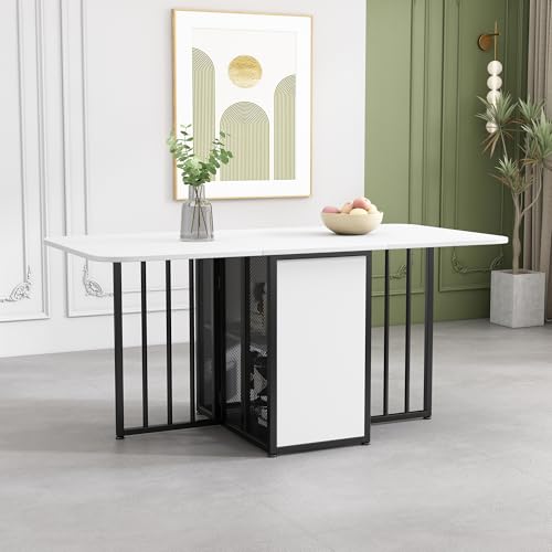 Generisch Esstisch ausziehbar mit Schubladen, klappbar und multifunktional, beweglicher Esstisch in 3 Formen, modernes Design in Weiß und Schwarz von Generisch