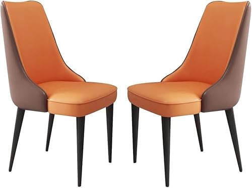 Generisch Esszimmerstühle, 2er-Set, Mikrofaser-Leder, Tisch-Beistellstühle, Arbeitszimmer-Lounge-Stuhl, stabile Beine aus Karbonstahl(Coffee+orange,Black Leg) von Generisch