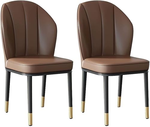 Generisch Esszimmerstühle, 2er-Set, PU-Leder, hohe Rückenlehne, gepolsterter weicher Sitz, mit Metallbeinen aus Kohlenstoffstahl(Brown) von Generisch