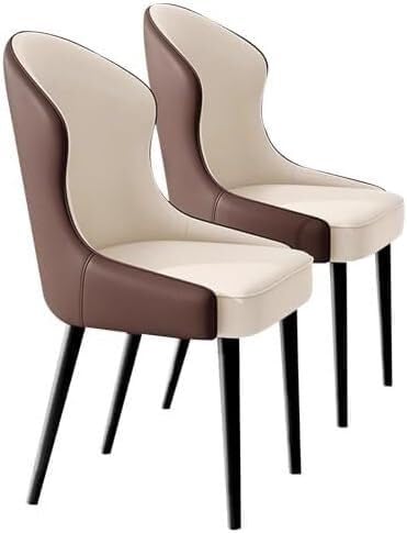 Generisch Esszimmerstühle 2er-Set, Küchenstuhl aus PU-Leder, Mid Century-Beistellstuhl mit Metallbein, Gästestuhl(Beige Brown) von Generisch