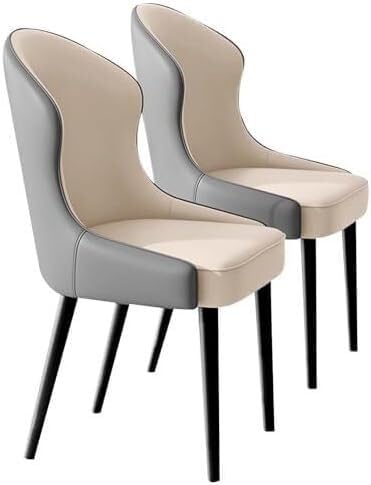 Generisch Esszimmerstühle 2er-Set, Küchenstuhl aus PU-Leder, Mid Century-Beistellstuhl mit Metallbein, Gästestuhl(Beige Dark Grey) von Generisch