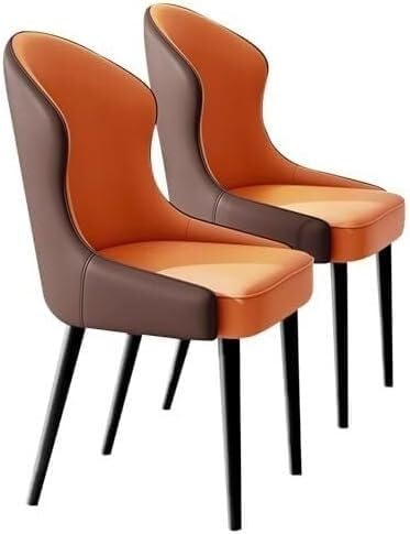 Generisch Esszimmerstühle 2er-Set, Küchenstuhl aus PU-Leder, Mid Century-Beistellstuhl mit Metallbein, Gästestuhl(Orange Brown) von Generisch