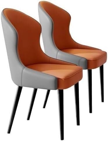 Generisch Esszimmerstühle 2er-Set, Küchenstuhl aus PU-Leder, Mid Century-Beistellstuhl mit Metallbein, Gästestuhl(Orange Dark Grey) von Generisch