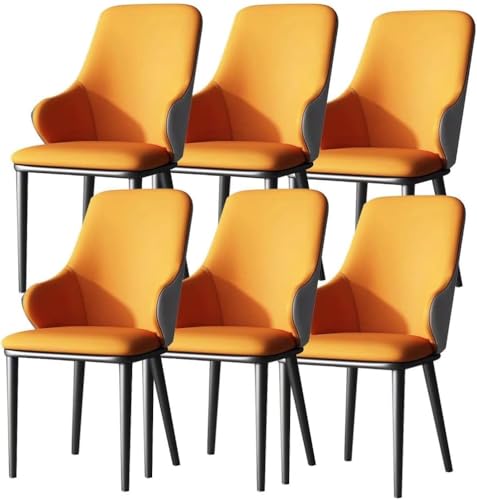 Generisch Esszimmerstühle 6er-Set Kunstleder Küche Schlafzimmer Zimmer Balkon Sofa Stuhl Carbon Stahlbein(Orange) von Generisch