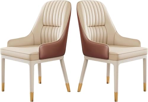Generisch Esszimmerstühle aus Kunstleder, 2er-Set, Mid-Century Modern Küchenstühle mit Metallbeinen und Armlehne(Light Coffee Color) von Generisch