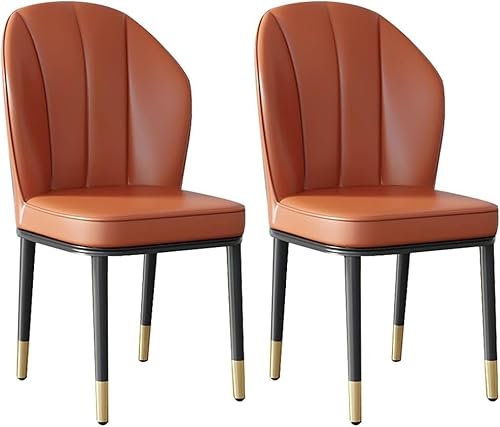 Generisch Esszimmerstühle aus Leder, 2er-Set, stabile Metallbeine aus Kohlenstoffstahl(Orange,Black Gold feet) von Generisch