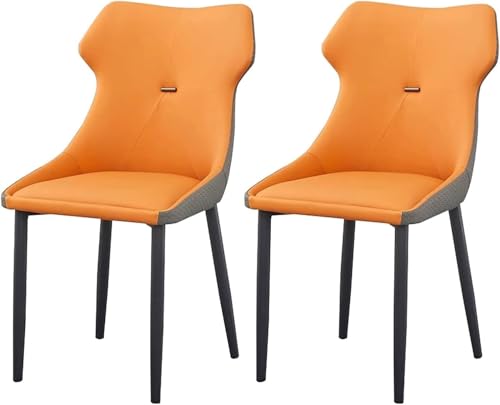 Generisch Esszimmerstühle for die Küche aus PU-Leder, 2er-Set, modern gepolsterte Esszimmerstühle mit Metallbeinen for das Café zu Hause(Orange) von Generisch