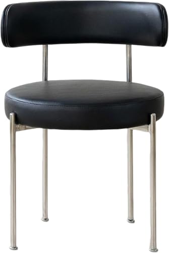 Generisch Esszimmerstuhl, Küche Esszimmer Mid-Jahrhundert Küche Stuhl mit Metallbeinen, Gebogene Rückenlehne Runde PU-Leder gepolstert Boucle Lounge Stuhl für Wohnzimmer, Schlafzimmer (Schwarz) von Generisch