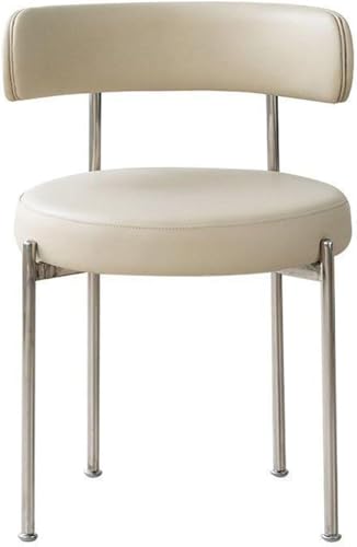 Generisch Esszimmerstuhl, Küche Esszimmer Mid-Jahrhundert Küche Stuhl mit Metallbeinen, Gebogene Rückenlehne Runde PU-Leder gepolstert Boucle Lounge Stuhl für Wohnzimmer, Schlafzimmer (Weiß) von Generisch