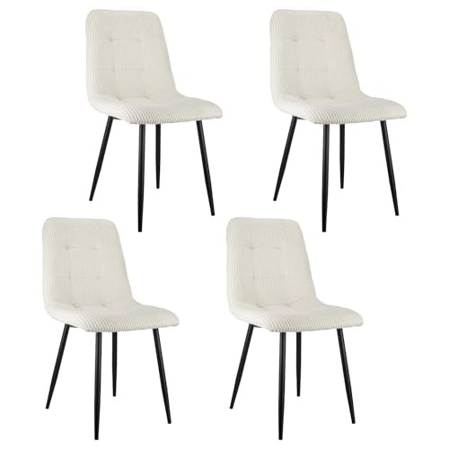 Generisch Esszimmerstuhl 4er Set mit gepolstertem Sitz, Metallgestell & wählbarem Bezug – Bequeme Designerstühle in Leinen oder Cord für Küche, Esszimmer oder Home-Office von Generisch