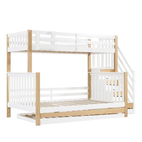 Generisch Etagenbett mit Absturzsicherung und Schutzgitter, DREI Bettkonfigurationen, mit Ausziehbett, spezielles Türdesign, Ecktreppe, Kiefer+MDF, weiß+Natur, 90x200 und 120 * 200 cm Generisch Etagenbett mit Absturzsicherung und Schutzgitter, DREI Bettkonfigurationen, mit Ausziehbett, spezielles Türdesign, Ecktreppe, Kiefer+MDF, weiß+Natur, 90x200 und 120 * 200 cm von Generisch