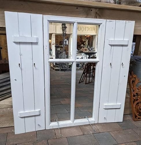 Generisch FENSTER SPIEGEL SPIEGELFENSTER MIT LÄDEN GARDEROBENHAKEN HOLZ COTTAGE SHABBY CHIC COZY NEU weiss von Generisch
