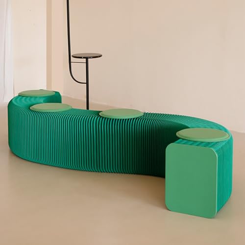 Generisch Faltbare Kraftpapier-Hocker mit PU Sitzkissen, Tragbare Sitzgelegenheit für mehrere Personen, für Wohnung, Einkaufszentren & Ausstellungen (Grün, L2.5m * W0.36m * H0.4m) von Generisch