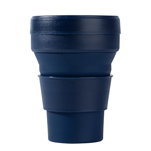 Generisch Faltbarer Silikonbecher To-Go 355ml mit Deckel und Trinkhalm - BPA-frei, platzsparend und umweltfreundlich (Dark Blue) von Generisch