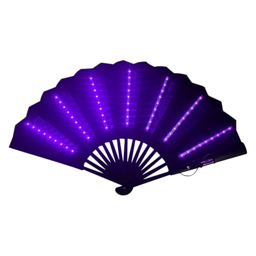 Generisch Faltventilator LED | 23.62 Zoll Leuchtender Handfächer | LED Beleuchteter Klappbarer Bühnenfächer für Karneval Tanz Bar Performance Foto Requisiten Outdoor Club Festival von Generisch