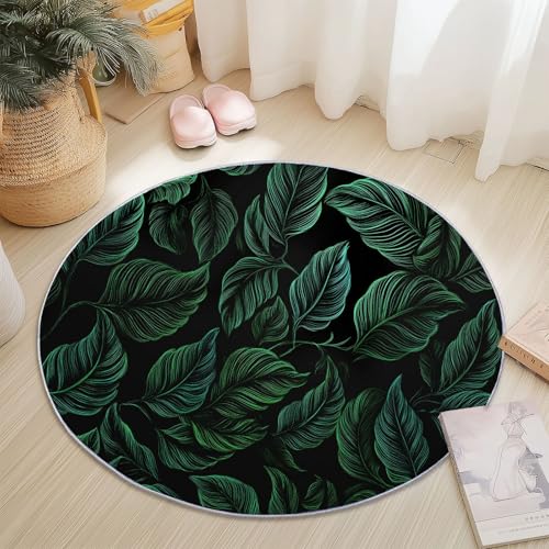 Generisch Fantasie Grüne Blätter Runder Teppich Wohnzimmer, Grün Style Schlafzimmer Dekoration Teppich Teenager Männer Gaming Zone Rugs Mat rutschfest Washable, 150 cm von Generisch
