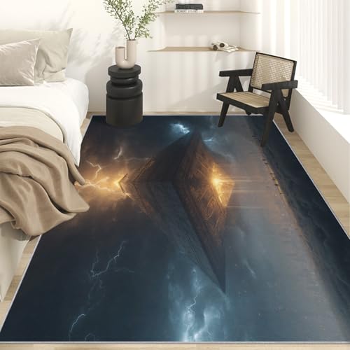 Generisch Fantasie Pyramide Teppich Wohnzimmer, Fantasie Architektur Deko für Schlafzimmer, Waschbarer Teppich 200x250 cm, Anti Rutsch, Kurzflor C&J44 von Generisch