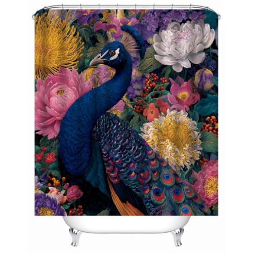 Generisch Farbige Pfauen Duschvorhänge Bad Waschbar 3D Druck Badvorhang Polyester-Stoff Wasserdicht Duschvorhang Für Badewanne Mit 12 Kunststoffhaken Duschvorhang 120X180Cm von Generisch