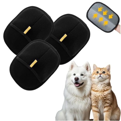 Generisch Fell Magnet Handschuh, Haarentfernungs-Handschuhe Haustiere, Elektrostatische Handschuhe Tierhaare, Doppelseitige Wiederverwendbare Elektrostatische Handschuhe (Schwarz - 3 Pcs) von Generisch