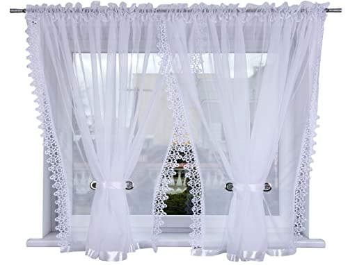 Generisch Fertige Gardine Cordoba 400 x 155 Weiss Voile Fensterdekoration Vorhänge Gipüre von Generisch